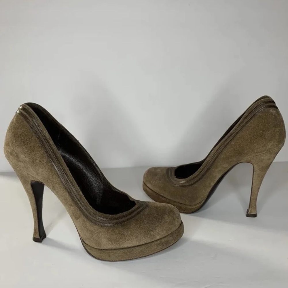 Balenciaga Paris Brown Suede Leather Pumps Stiletto Heels Shoes 37.5 EU - 7 US